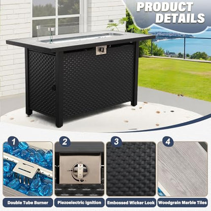 4 Piece Patio Furniture Set 45 Inches Fire Pit Table Outdoor Furniture Sets Patio Couch Outdoor Chairs 50000 BTU Propane Fire Pit with No-Slip Cushions and Waterproof Covers, Navy Blue