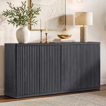 Buffet Cabinet with Storage Accent Sideboard with 4 Doors 66.3" Wide Fluted, view 2