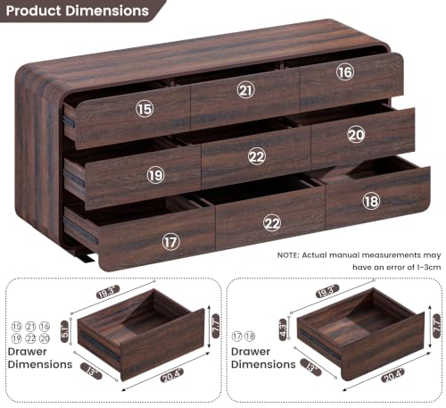 9 Drawer Dresser for Bedroom, Modern Curved Wood Chest of Drawers, view 4
