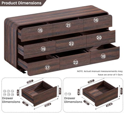 9 Drawer Dresser for Bedroom, Modern Curved Wood Chest of Drawers, view 4