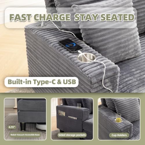 64" Oversized Chaise Lounge Chair Indoor with USB Charging Port & Cup Holder, view 4