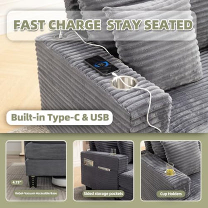 64" Oversized Chaise Lounge Chair Indoor with USB Charging Port & Cup Holder, view 4