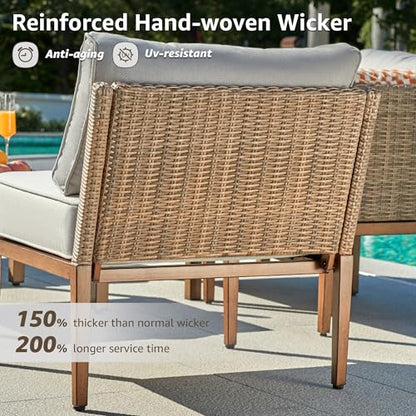 5 Piece Wicker Patio Sectional Furniture Sets Outdoor Sofa Rattan Couch, All Weather Outdoor Conversation Set with Metal Table,5" Cushions for Deck,Poolside,Backyard,Balcony
