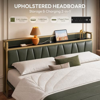 King Size Bed Frame with 2 Drawers and Charging Station, view 4