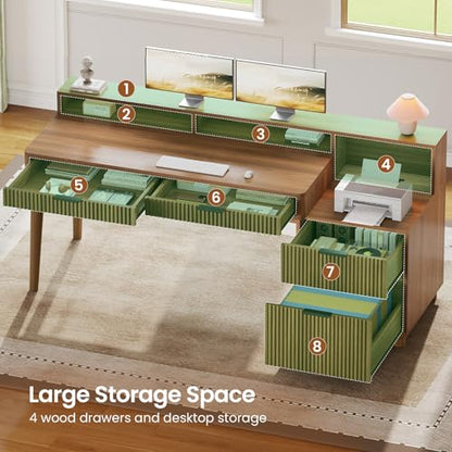 Modern Office Desk with 4 Drawers, 59" Fluted Gaming Computer Desk with Storage, view 6