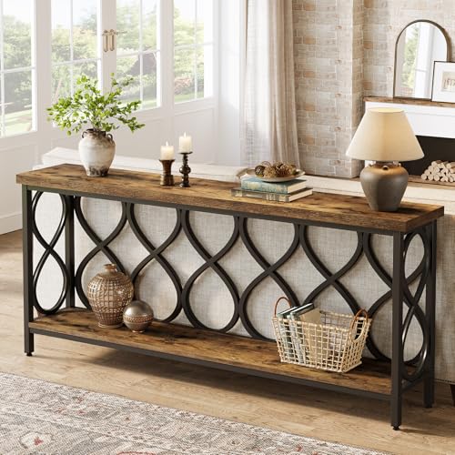Tribesigns 70.9" Long Console Table, 2-Tier Industrial Sofa Table Behind Couch, Narrow Entryway Accent Tables for Hallway, Foyer