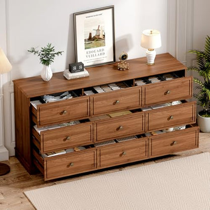 9 Drawer Dresser, 63" Wide Mid Century Chest of Drawers, view 4