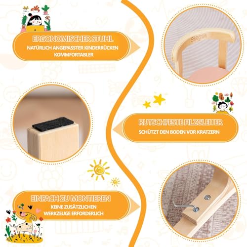Swegrow Wooden Kids Chair, Toddler Chair for Table, Kids Stackable Chairs, Kid Wooden Furniture for Family/Playroom/Classroom（Set of 2-Color）
