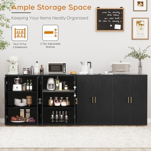 94.6" Black Fluted Sideboard Buffet Cabinet with Storage and 8 Doors, view 5