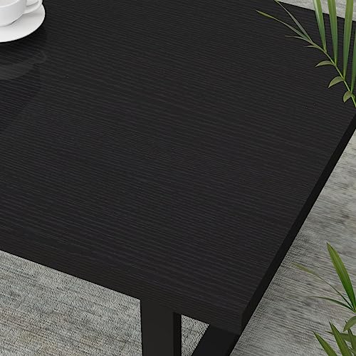 Modern Black Coffee Table, Minimalist Industrial Wooden Center Table, Simple Farmhouse Rectangle Living Room Table, Wood and Metal Cocktail Coffee Table for Home Bedroom Office, Black Oak, 47 Inch