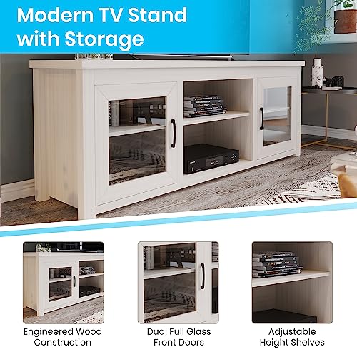 Sheffield Engineered Wood TV Stand for 80" TVs, Media Console/TV Cabinet with 3 Adjustable Shelves and Glass Doors, White Wash Finish