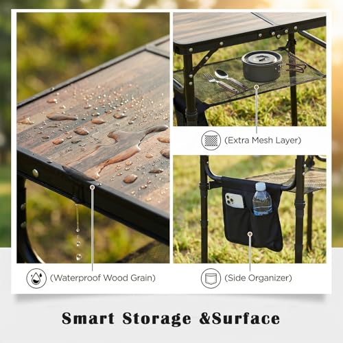 Small Folding Camping Table, 2ft Portable Picnic Table Aluminum 24" x 16" Folding Table, 3 Adjustable Heights Portable Lightweight Table Dining Table for RV, Picnic, Beach (Wood Grain)
