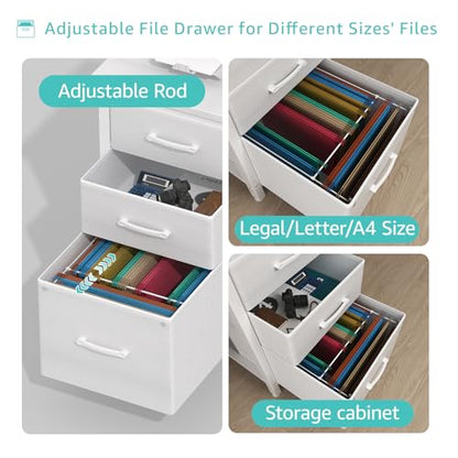 White Desk with File Drawers Cabinet, view 6