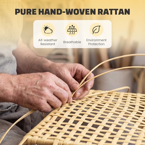 7-Piece Wicker Outdoor Patio Furniture Set, Modular Rattan Outdoor Furniture, Patio Conversation Sets, Handmade Rattan, Water Resistant Fluffy Cushions and Coffee Table, Beige