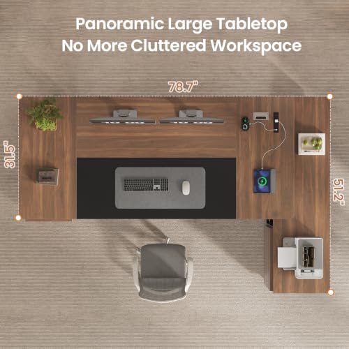 78.7" Executive Desk, Home Office Desk with File Drawers & Storage Shelves, view 3