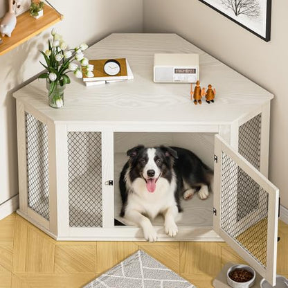 Corner Dog Crate, Wooden Furniture‑Style Crate for S/M & L‑Size Dogs, view 2