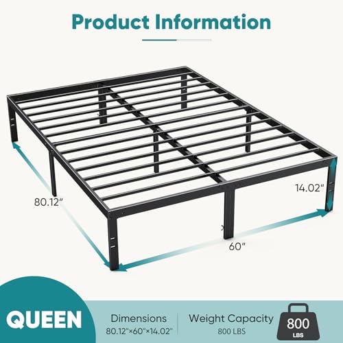 Metal queen bed frame with storage, black, sturdy steel support, view 4