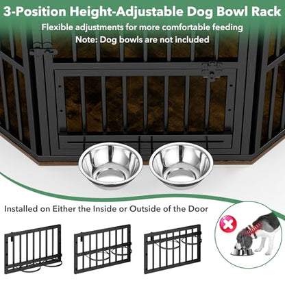 Corner Dog Crate Furniture with Adjustable & Reversible Feeder, view 6