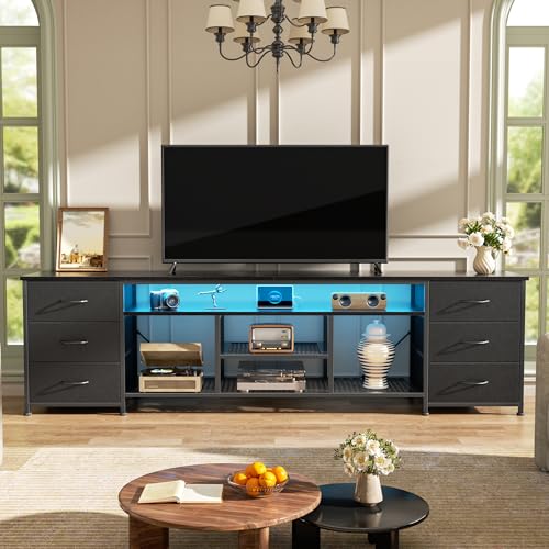 71 Inch LED TV Stand, Entertainment Center, Black, view 3