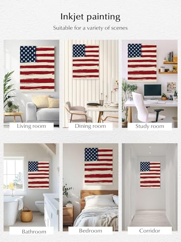 NuYeBiofx 4th of July Stars and Stripes Flag Canvas Wall Art Prints,40"x28" Framed Picture Artwork Patriotic Abstract Stripe Printed Canvas Oil Painting for Living Room Bedroom Office,Ready to Hang