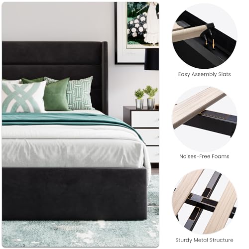 King Size Lift Up Hydraulic Storage Bed Frame Black, view 6