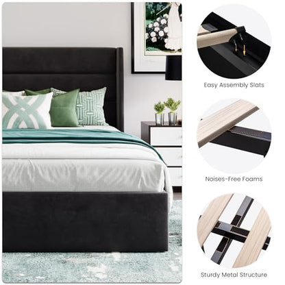 King Size Lift Up Hydraulic Storage Bed Frame Black, view 6