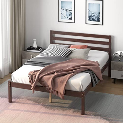 Full Wood Platform Bed Frame with Headboard, view 4