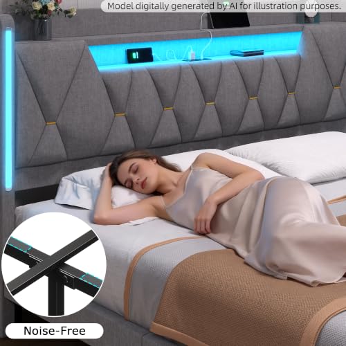 California King Bed Frames with Storage Headboard and LED Lights, view 8