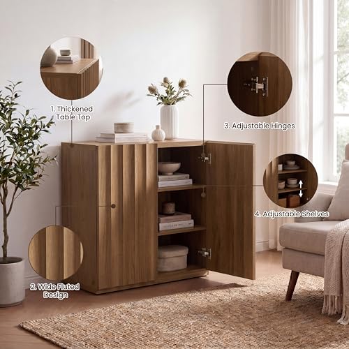 Sideboard Cabinet, 94.11" Buffet Fluted Cabinet, Amber Oak, view 5