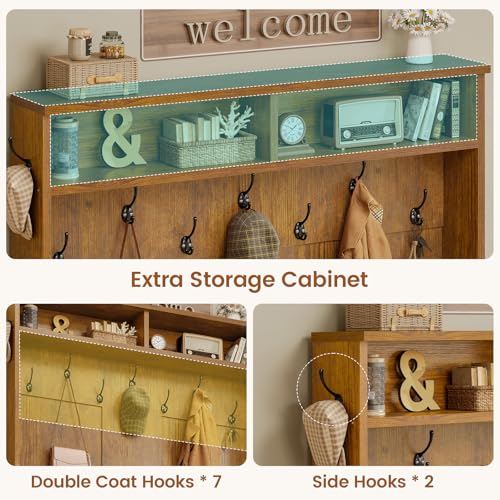 Hall Tree with Bench and Shoe Storage, 5-in-1 Entryway Bench with Coat Rack, view 5