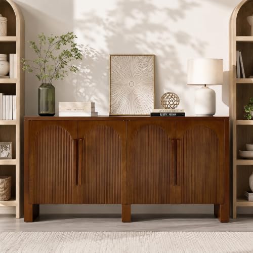 60"Buffet Cabinet with Storage,Solid Wood Fluted Arched Sideboard Cabinet, view 6