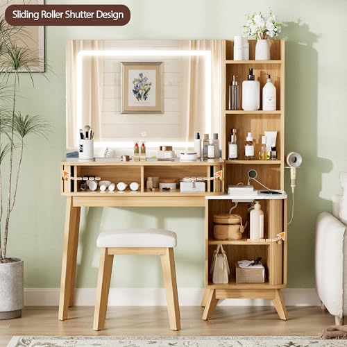 Fluted Makeup Vanity Desk with Large Lighted Mirror, view 5