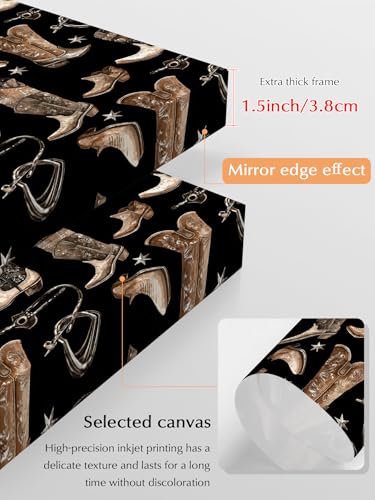 NuYeBiofx Western Cowboy Boots Canvas Wall Art Prints,40"x28" Framed Picture Artwork Farm Vintage Shoes on Black Printed Canvas Oil Painting for Living Room Bedroom Office,Ready to Hang