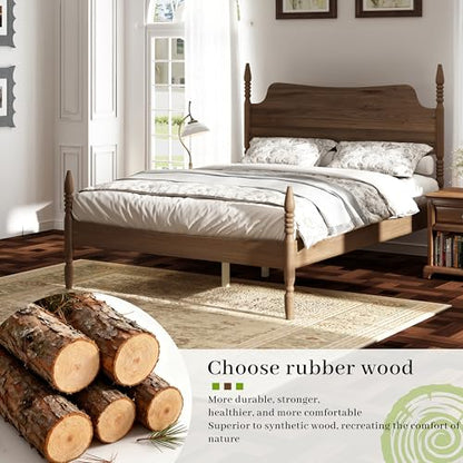 King Size Wood Platform Bed Frame with Tall Curved Headboard, view 4
