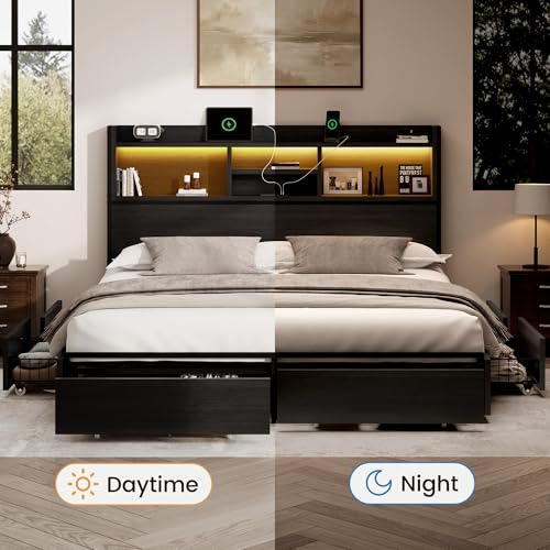 King Storage Bed Frame with 6 Drawers, USB Charging Station, No Noise, view 7