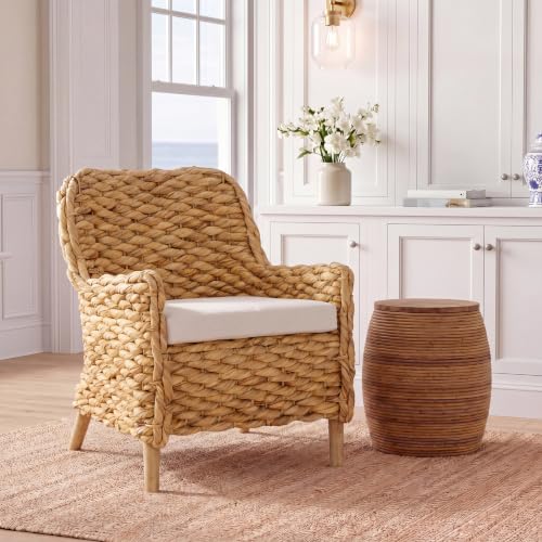 SAFAVIEH Home Collection Purrl Tropical Coastal Natural Solid Wood Hyacinth Accent Chair with Cushion (Fully Assembled)
