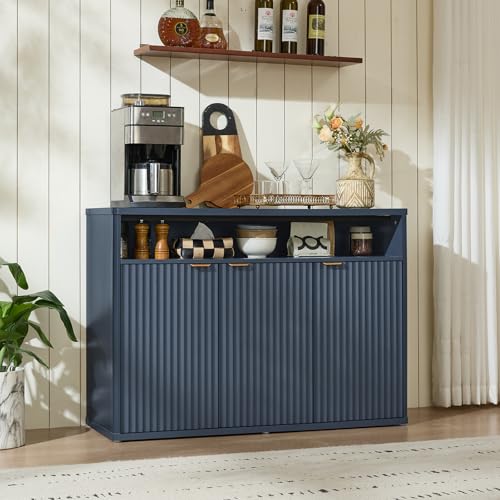 45-Inch Fluted Buffet Cabinet with 3 Doors,Dark Blue, view 7