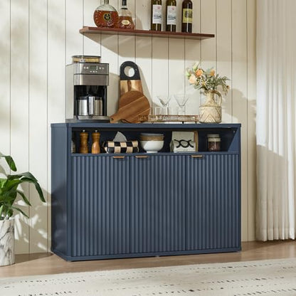 45-Inch Fluted Buffet Cabinet with 3 Doors,Dark Blue, view 7