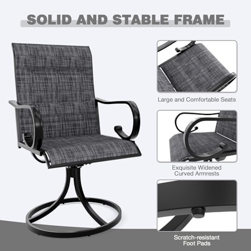 Patio Swivel Chair Set of 2, High Back Padded Textilene Outdoor Dining Chairs with E-Coating Metal Frame, All-Weather Outdoor Furniture Rocker for Backyard, Porch, Garden, Lawn, Grey