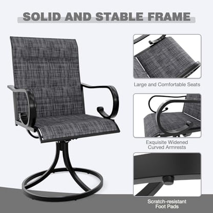 Patio Swivel Chair Set of 2, High Back Padded Textilene Outdoor Dining Chairs with E-Coating Metal Frame, All-Weather Outdoor Furniture Rocker for Backyard, Porch, Garden, Lawn, Grey