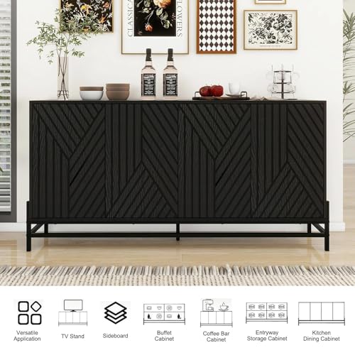 59" Black Carved Lines TV Stand Media Console, view 6