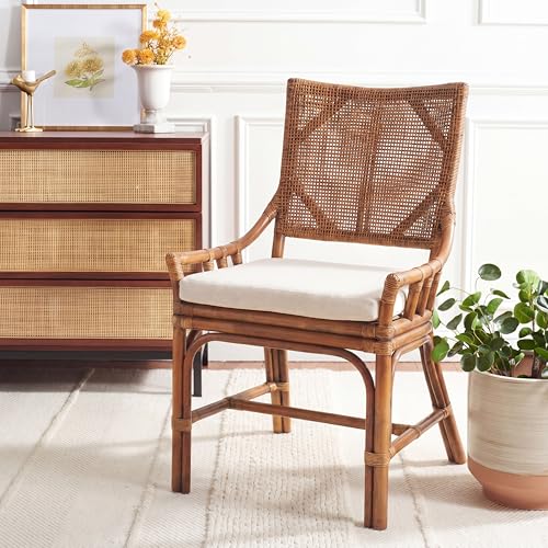 SAFAVIEH Furniture - Donatella Chair - Honey & White - Rattan - Coastal Woven Design - Ideal for Living Room, Sunroom, Bedroom, 15.75" Seat Height (SEA4012D)