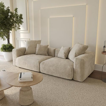 Cloud Couch Modular Sectional Sofa,102inch Corduroy Couch 2 Seater LoveSofa,Beige Convertible Sectional Sofa for Living Room, Cushion Covers Removable& Washable