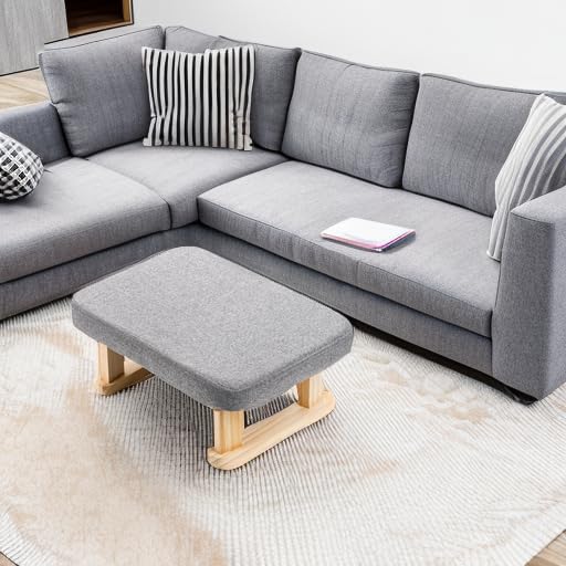 Small Footstool Ottoman, Rectangle Fabric Foot Stool Rest with Wooden Legs and Non-Slip Soft Padding, Modern Footstools Step for Couch, Desk, Office, Living Room, Bedroom, Entryway, Dogs, Gray