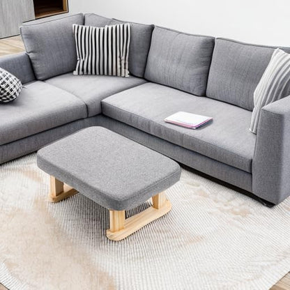 Small Footstool Ottoman, Rectangle Fabric Foot Stool Rest with Wooden Legs and Non-Slip Soft Padding, Modern Footstools Step for Couch, Desk, Office, Living Room, Bedroom, Entryway, Dogs, Gray
