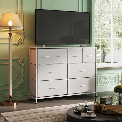 Wide Dresser for Bedroom, 8 Drawer Chest of Drawers, White, view 3