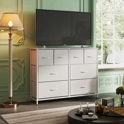 Wide Dresser for Bedroom, 8 Drawer Chest of Drawers, White, view 3