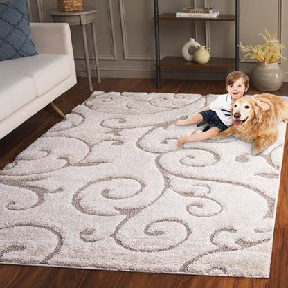 SAFAVIEH Florida Shag Collection Accent Rug - 3'3" x 5'3", Cream & Beige, Scroll Design, Non-Shedding & Easy Care, High-Low Plush Pile, Ideal for Living Room, Bedroom, Dining Space (SG455-1113)