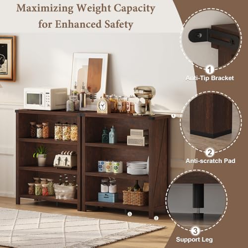 Small 3 Tier Bookshelf, Short Wood Bookcase, Brown Cherry, 36", view 5