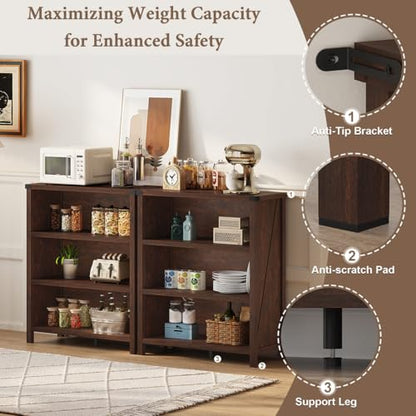 Small 3 Tier Bookshelf, Short Wood Bookcase, Brown Cherry, 36", view 5